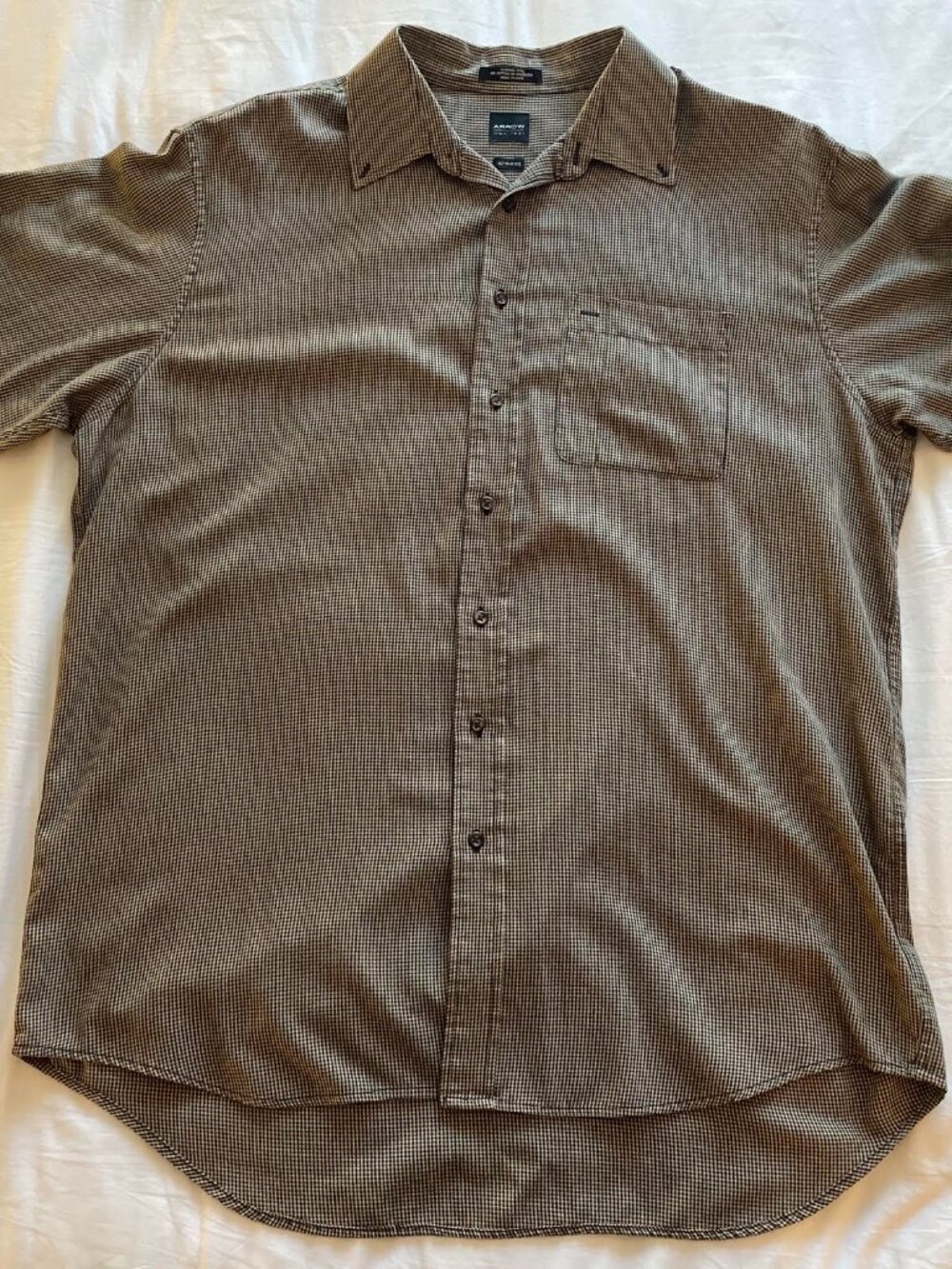 Arrow USA 1851 Heritage Twill Brown Black Houndstooth Button Down Shirt XLT